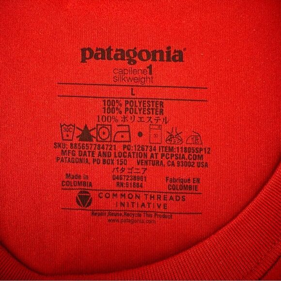 Patagonia Shirt Men Sz L Red Capilene Lightweight Base Layer Long Sleeve Outdoor - Picture 5 of 7
